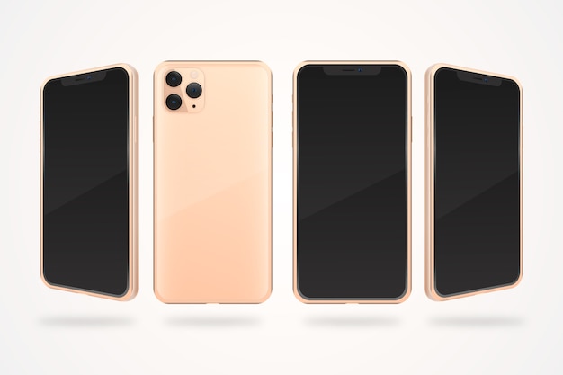 Realistic pink smartphone in different views