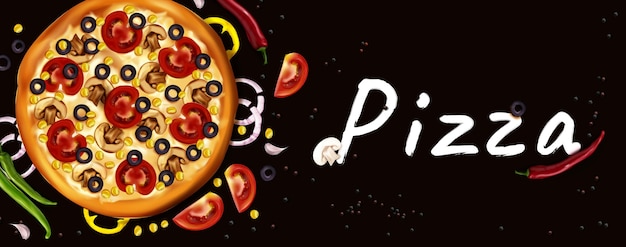 Realistic pizza ads banner