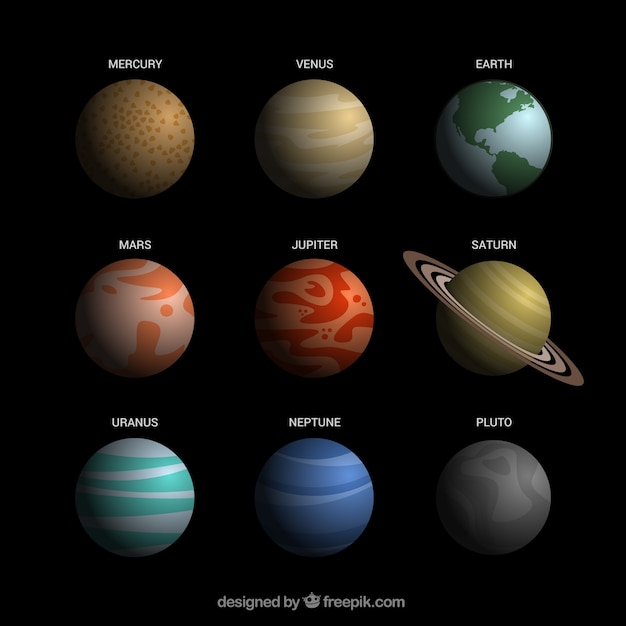 Free vector realistic planets of the solar system