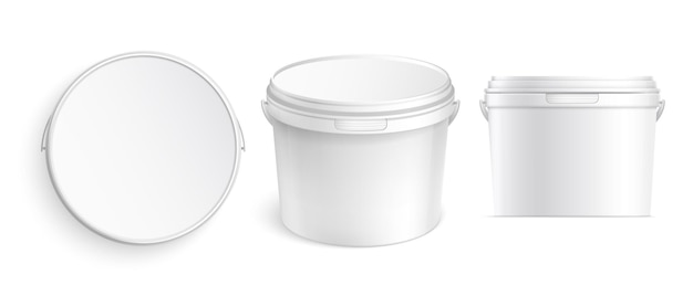 Free vector realistic plastic bucket containers on white background isolated vector illustration