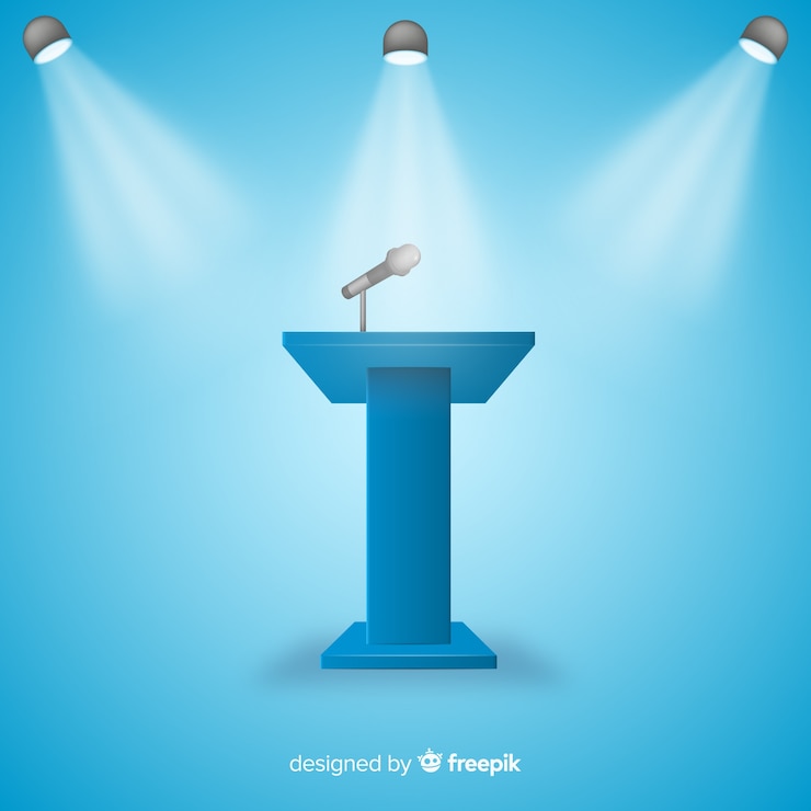 Free Vector realistic podium for conference blue background