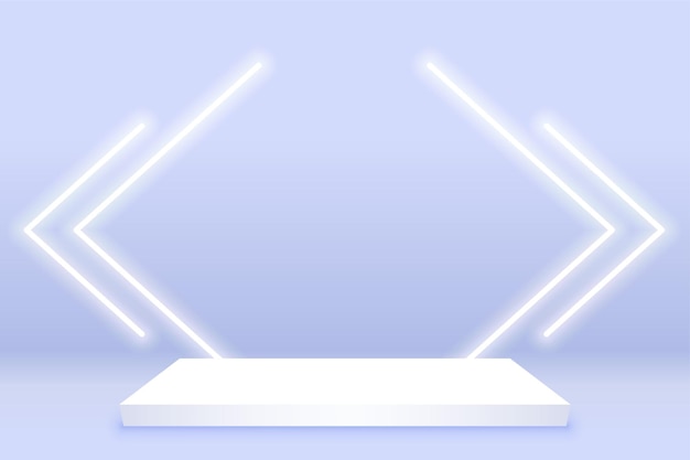 Free vector realistic podium display with neon white lights