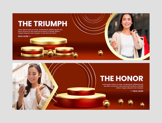 Realistic podium horizontal banner template