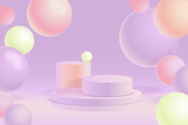 Realistic podium in lilac pastel background