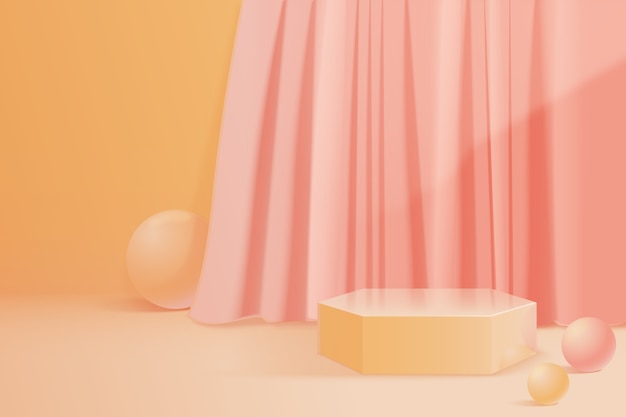 Realistic podium in orange pastel background