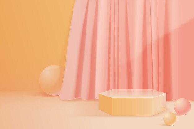 Realistic podium in orange pastel background