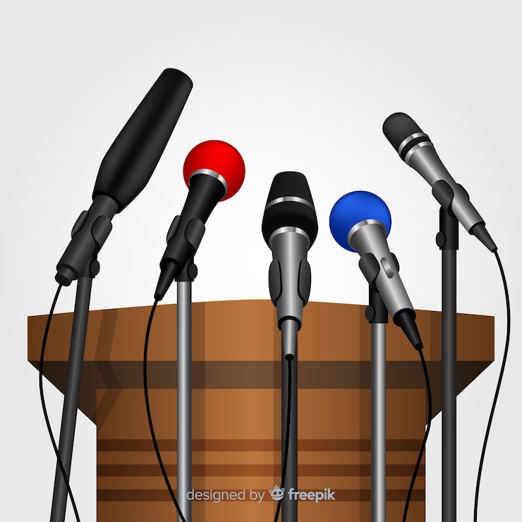 Free Vector realistic podium with microphones for conference