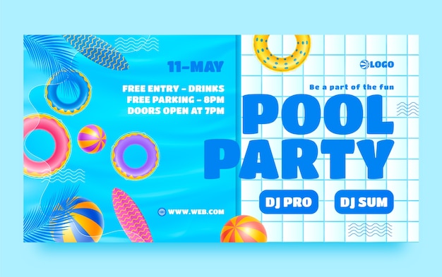 Free vector realistic pool party colorful facebook template