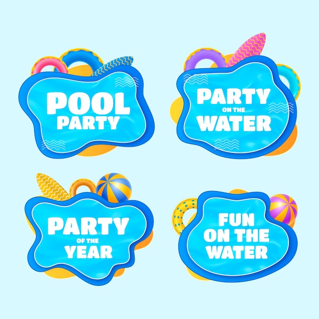 Free vector realistic pool party colorful labels