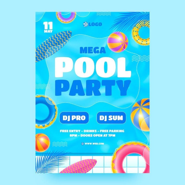 Realistic pool party colorful poster