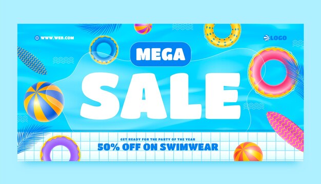 Realistic pool party colorful sale banner