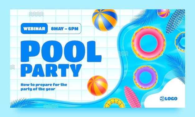 Realistic pool party colorful webinar