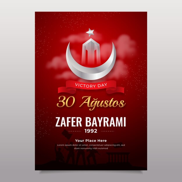 Realistic poster template for 30 agustos celebration