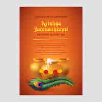 Vettore gratuito modello di poster realistico per la celebrazione di janmashtami