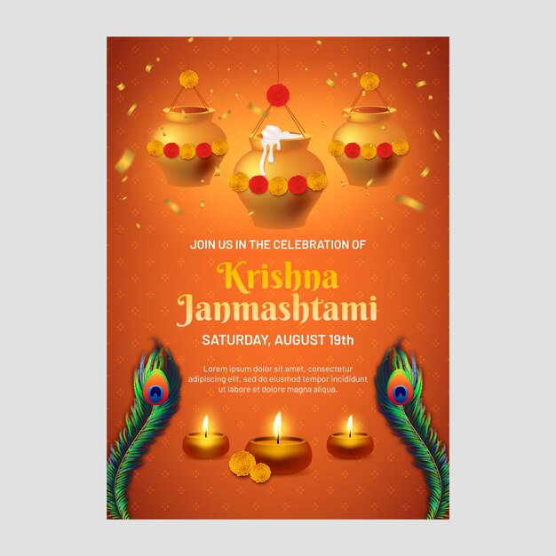 ジャンマシュタミのお祝いのためのリアルなポスターテンプレート