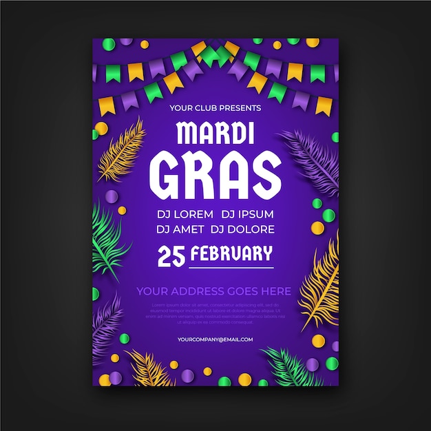 Realistic poster template for mardi gras