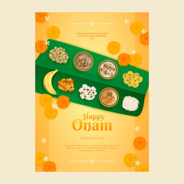 Free vector realistic poster template for onam celebration