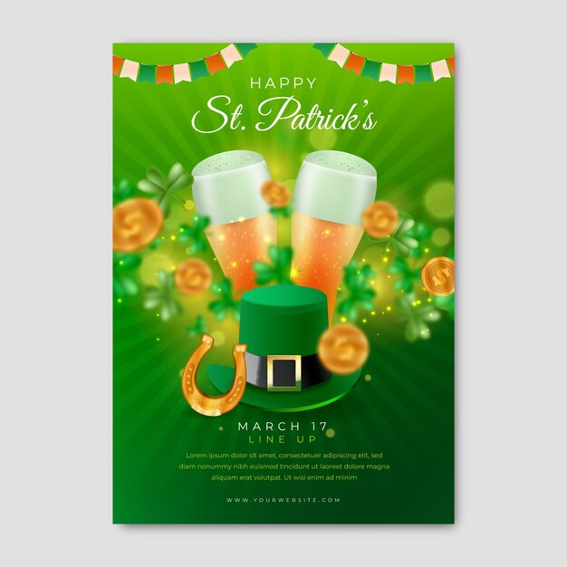 Free vector realistic poster template for st patrick's day celebration