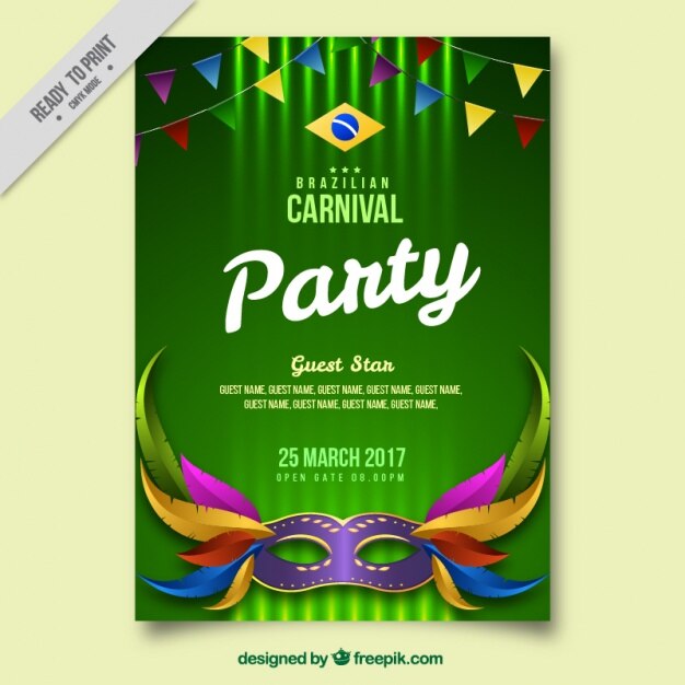 Realistic poster template with mask for brazilian carnival