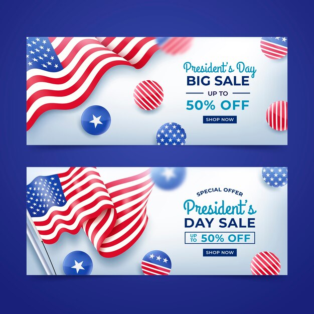 Free vector realistic presidents day sale horizontal banners set