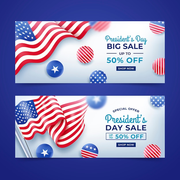 Realistic presidents day sale horizontal banners set