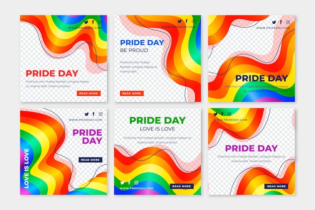 Free vector realistic pride day instagram posts collection