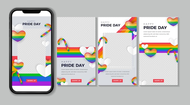 Free vector realistic pride day instagram stories collection