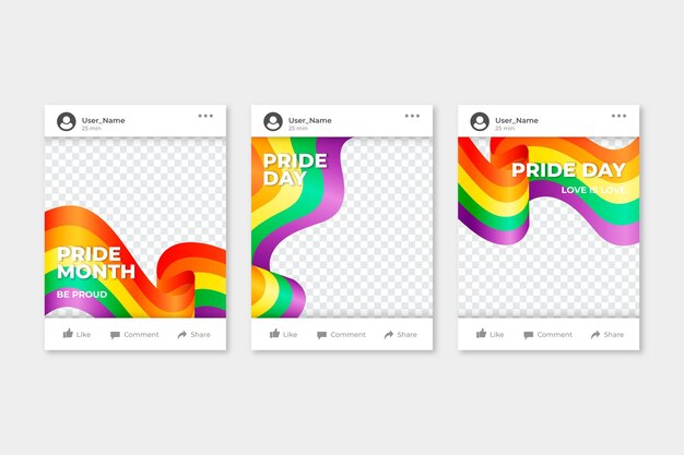 Realistic pride day social media frame