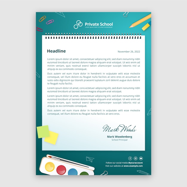 Realistic private school letterhead template