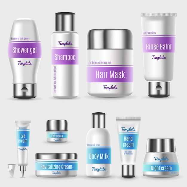 Free vector realistic professional cosmetic packaging set