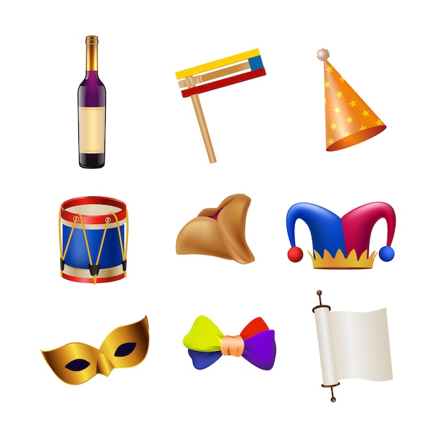 Free vector realistic purim elements collection