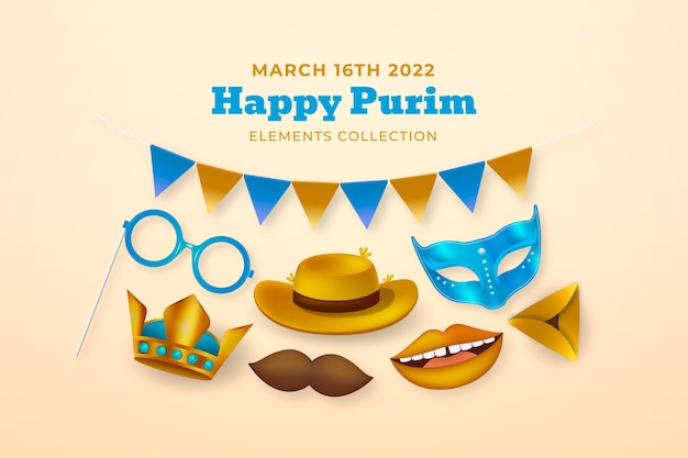 무료 벡터 현실적인 purim 요소 컬렉션