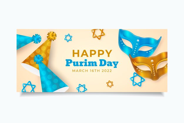 Vettore gratuito banner orizzontale purim realistico