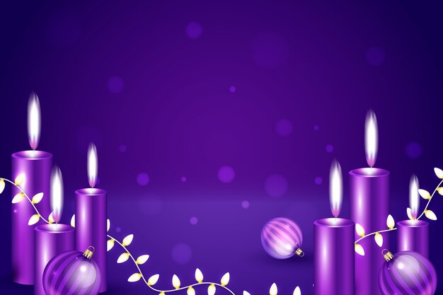 Realistic purple candles advent background