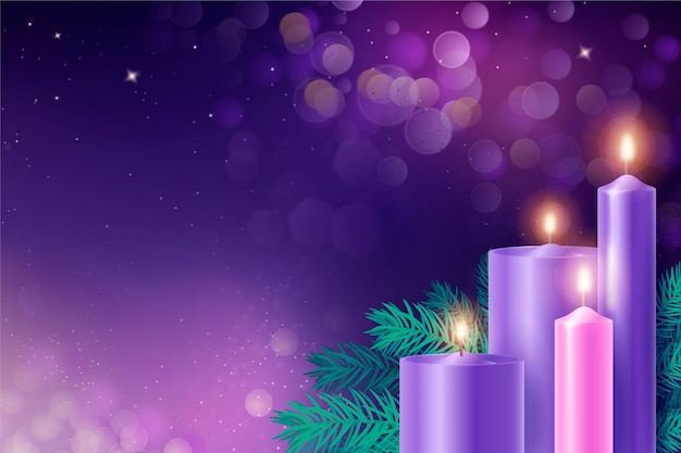 Free vector realistic purple candles advent background