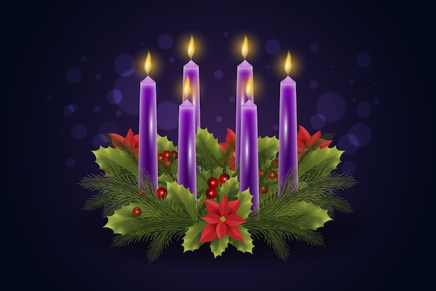 Free vector realistic purple candles advent background