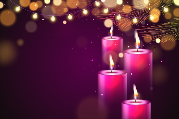 Realistic purple candles background