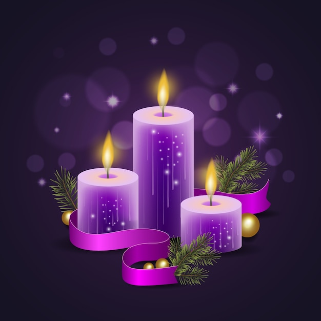 Vettore gratuito illustrazione realistica di candele viola