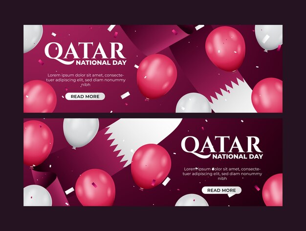 Free vector realistic qatar national day banner set