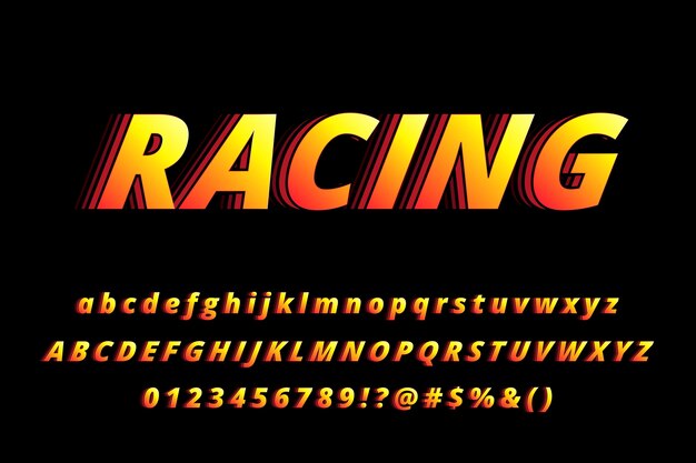 Realistic racing font alphabet