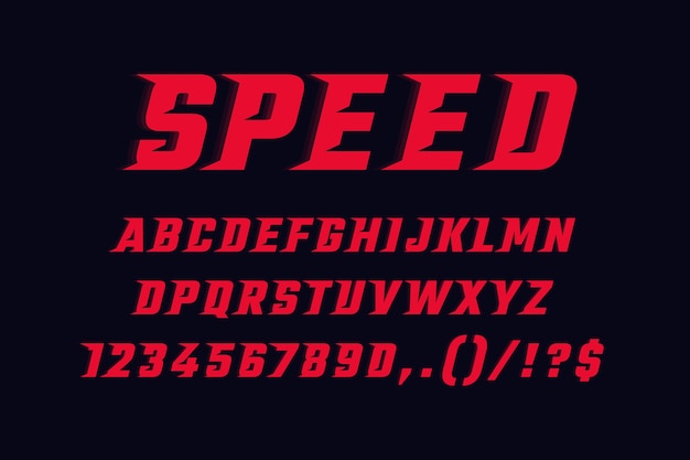 Racing font alphabet letters with wind effect. Modern sport logo