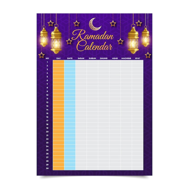 Vettore gratuito modello realistico del calendario del ramadan