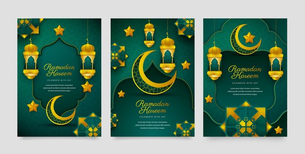 Realistic ramadan celebration greeting cards collection