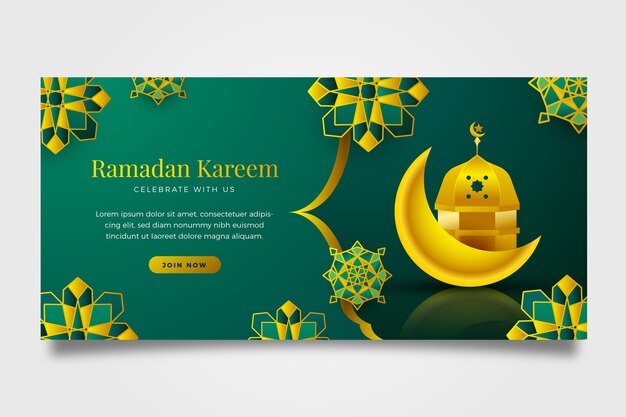 Realistic ramadan celebration horizontal banner template