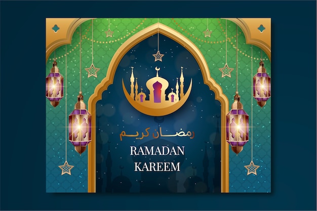 Realistic ramadan greeting card template