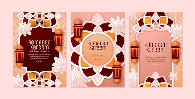 Realistic ramadan greeting cards collection