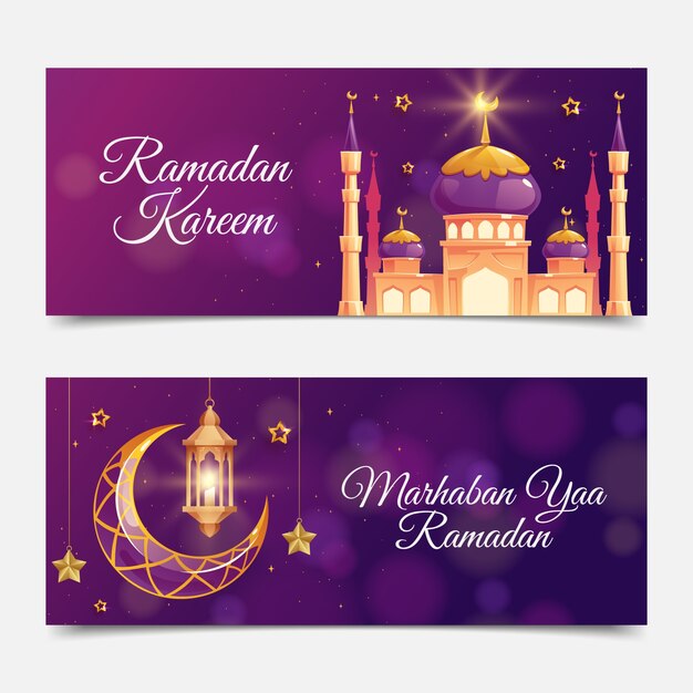 Free vector realistic ramadan horizontal banner set