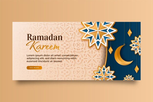 Realistic ramadan horizontal banner template