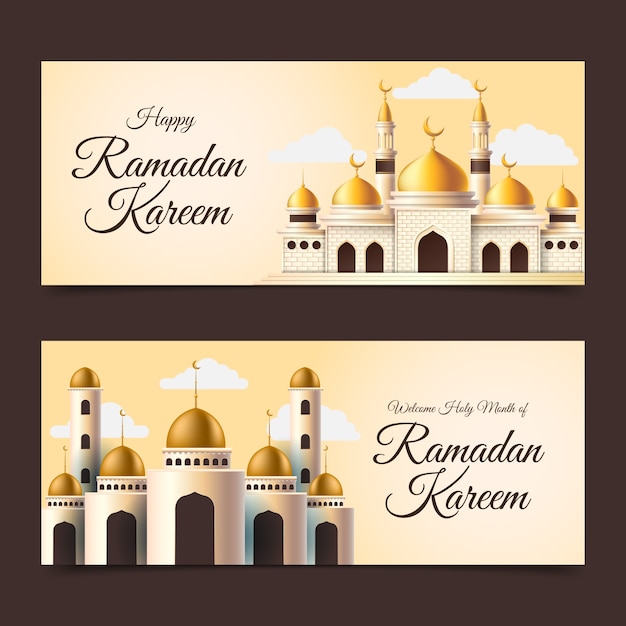 Vettore gratuito pacchetto banner orizzontale ramadan realistico