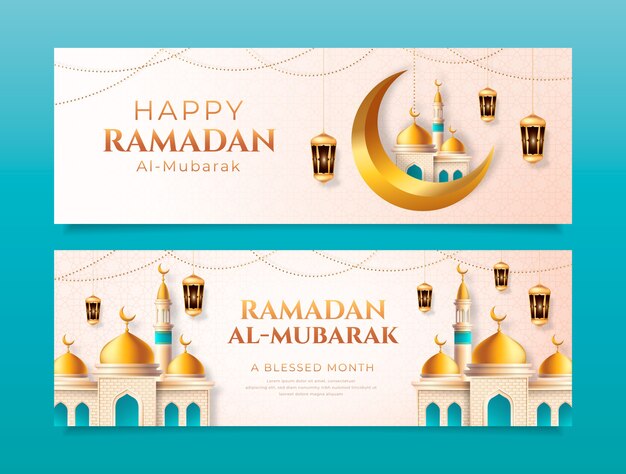 Realistic ramadan horizontal banners set